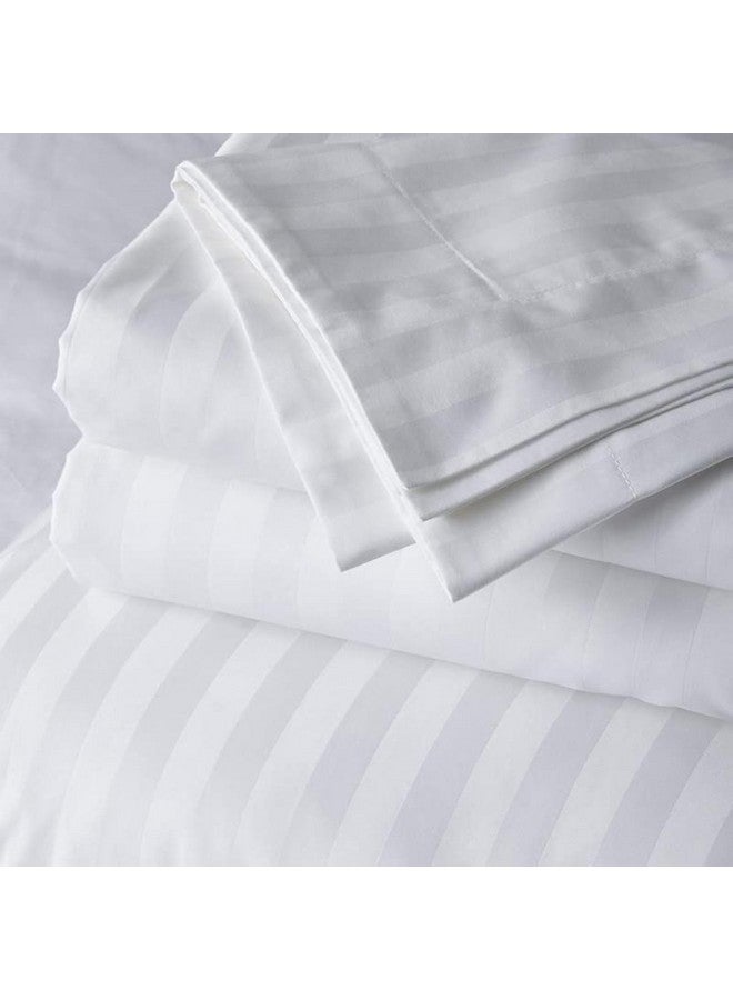 BD WEAVES Plain White cotton Stripes - Single bedsheet bedding set - 400 TC soft 1 cm a striped finish | with One Pillow Cover | Gives 5 star look to your room | Adding tint of richness and class touch | singed & mercerised |400 TC Single  - Image 1