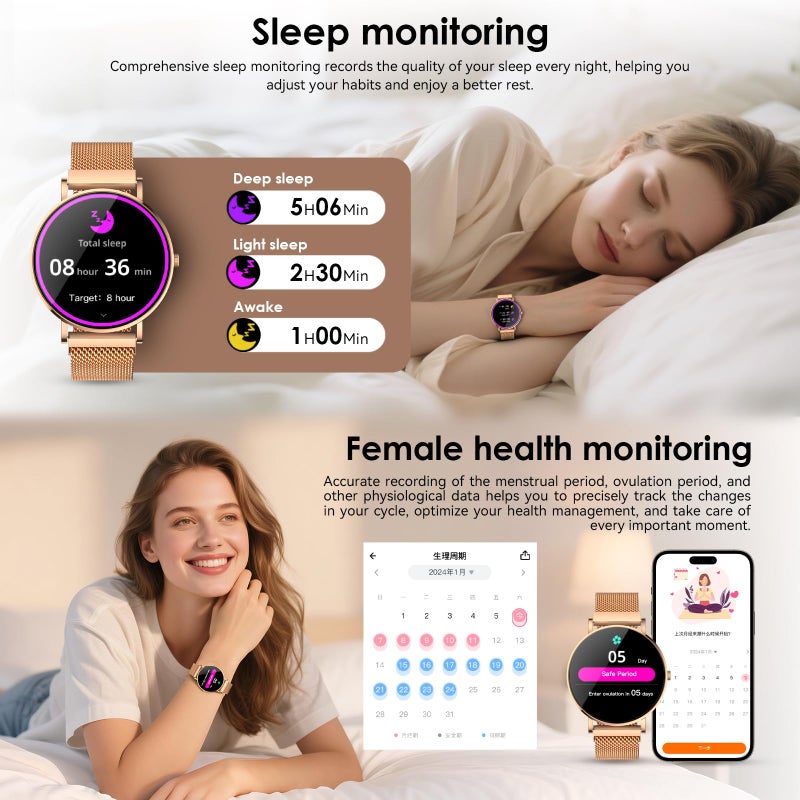 AURAFIT Smart Watch for Women 1.32" Fitness Tracker Watch 7.7mm Ultra Thin Design Answer/Make Call with 120+ Sport Modes Heart Rate/Sleep/Spo2 Monitor Smartwatch IP67 Waterproof for Android iOS - Image 4