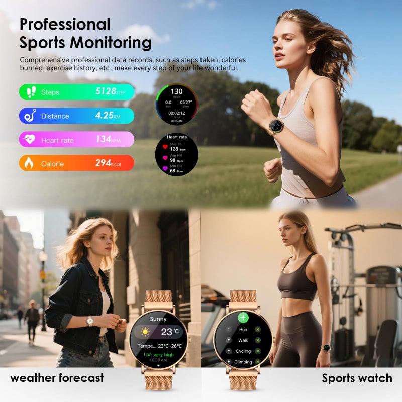 AURAFIT Smart Watch for Women 1.32" Fitness Tracker Watch 7.7mm Ultra Thin Design Answer/Make Call with 120+ Sport Modes Heart Rate/Sleep/Spo2 Monitor Smartwatch IP67 Waterproof for Android iOS - Image 5
