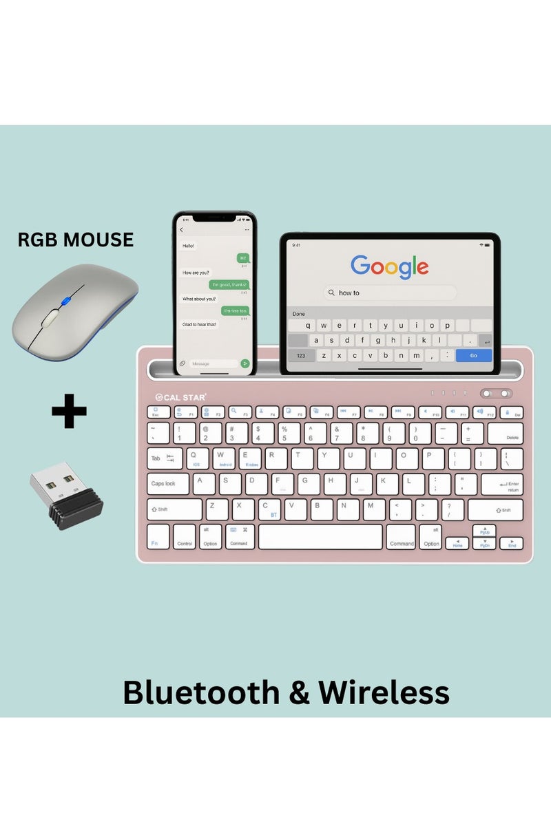 CAL STAR HK-260 Slim Rechargeable Bluetooth Wireless Keyboard and Mouse Combo for office – 78 Keys, USB-C, Multi-Device Support for Laptop, Tablet & Phone - Image 1