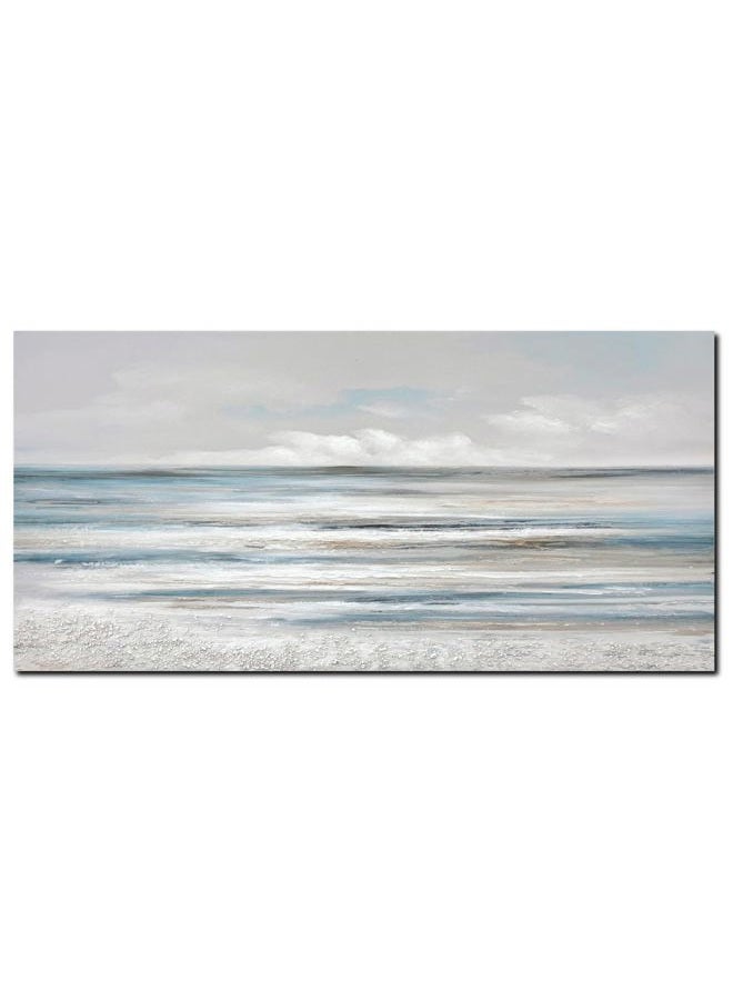 TRAIN2 ART Abstract Wall Art Modern Coastal Wall Decor Textured Blue and White Sea Background Canvas Wall Art for Living Room Bedroom Kitchen Office 20"x40" - Image 5