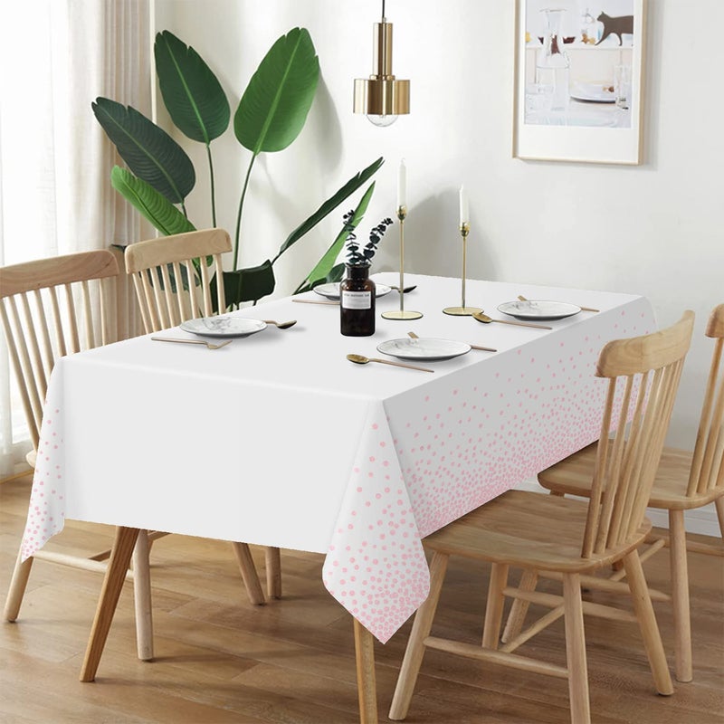 QIKSION 12 Pack White and Pink Dot Tableloth plasticloth مقاومة للماء يمكن التخلص منها على طاولة الحفلات لالتقاط عيد ميلاد حفل زفاف الطفل (54؟ 108 بوصة) - Image 3