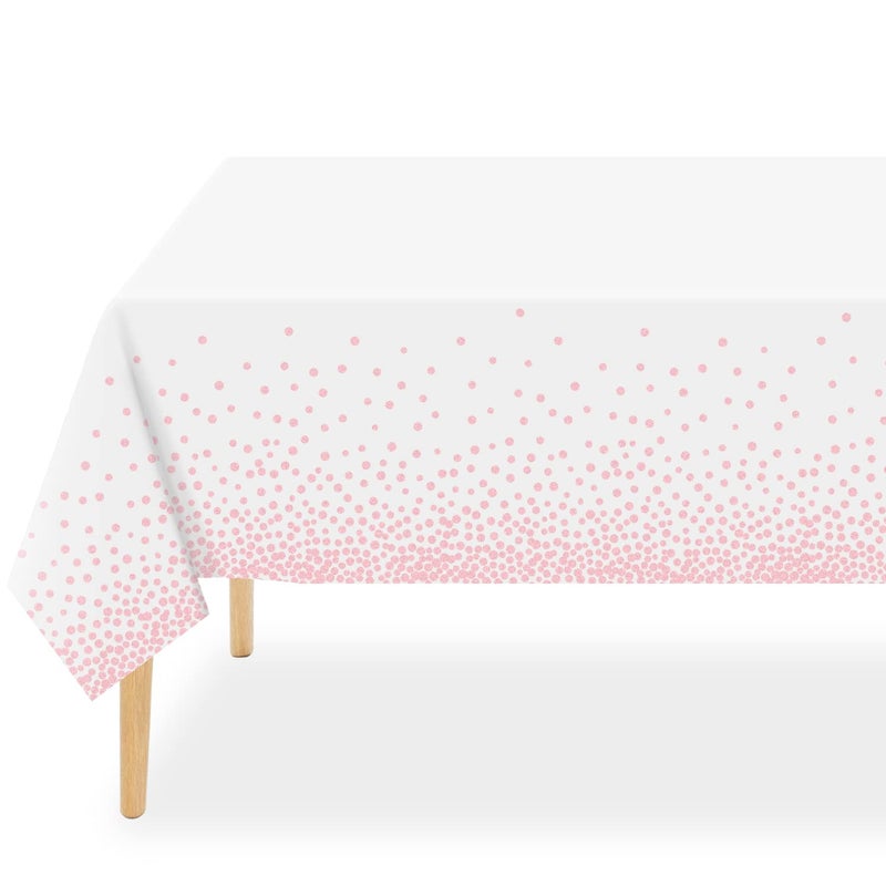 QIKSION 12 Pack White and Pink Dot Tableloth plasticloth مقاومة للماء يمكن التخلص منها على طاولة الحفلات لالتقاط عيد ميلاد حفل زفاف الطفل (54؟ 108 بوصة) - Image 1