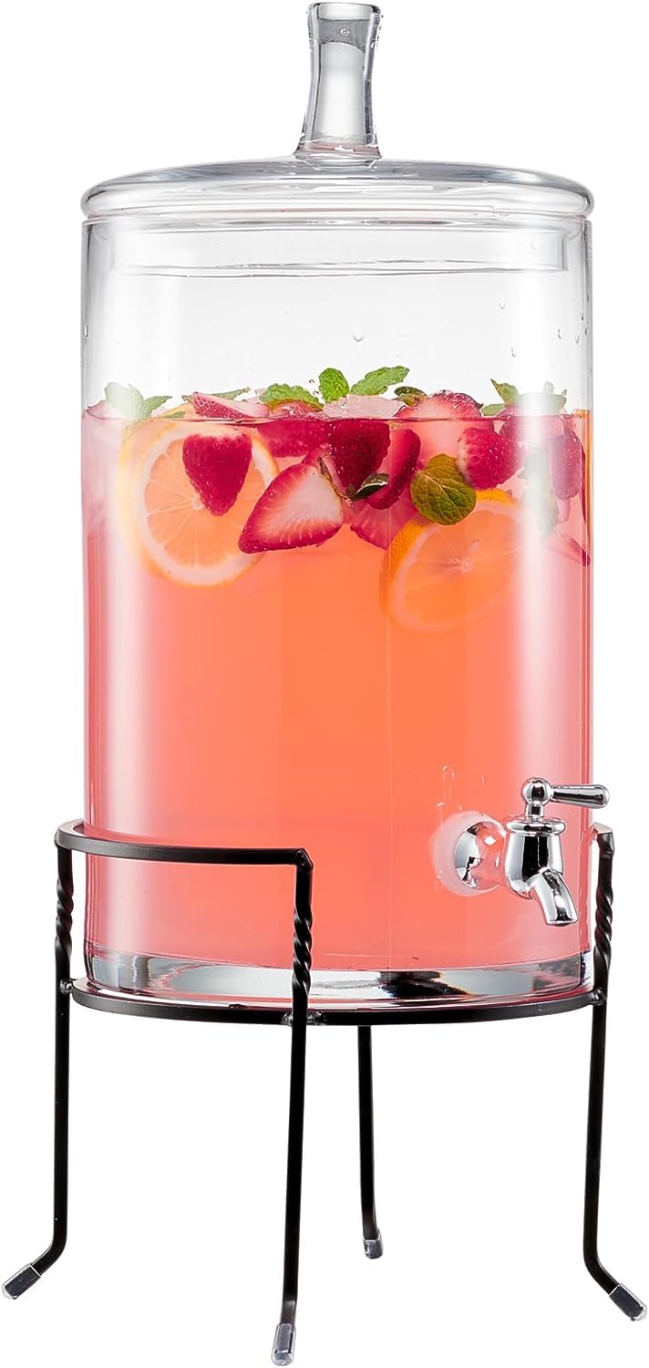 Style Setter Beverage Dispenser with Stand  25 Gallon Large Countertop Glass Drink Dispenser wSpigot  Lid  Party Drink Dispenser for Sweet Tea Lemonade Punch Water Juice Dispensers for Parties