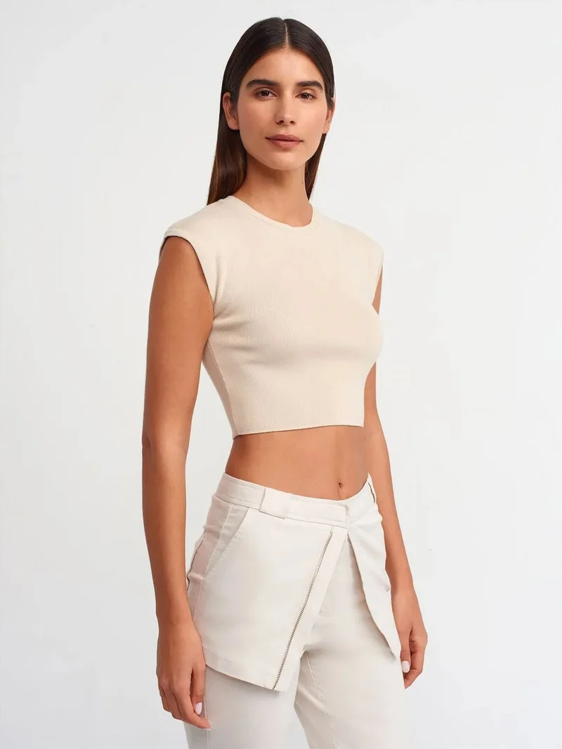 ديلفين Dilvin Women's Sleeveless Ribbed Crop T-Shirt