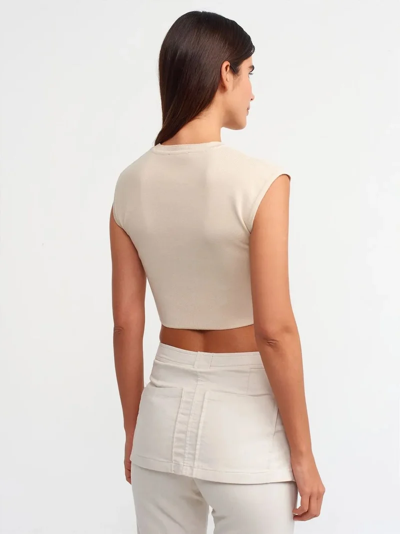 ديلفين Dilvin Women's Sleeveless Ribbed Crop T-Shirt