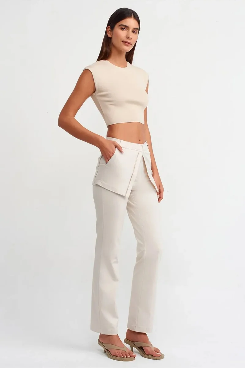 Dilvin Beige Natural DILVIN Women's Sleeveless Ribbed Crop T-Shirt for Women | Best Price UAE
