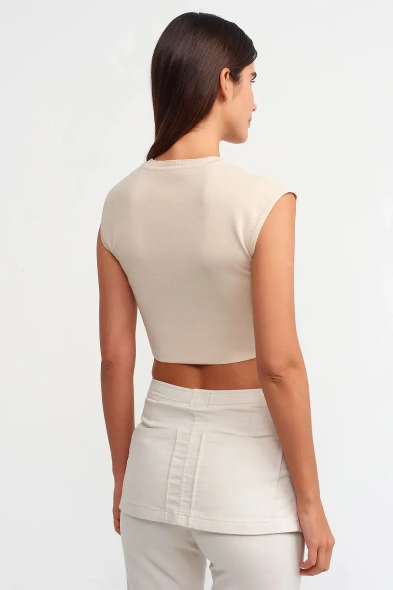 Dilvin Beige Natural DILVIN Women's Sleeveless Ribbed Crop T-Shirt for Women | Best Price UAE