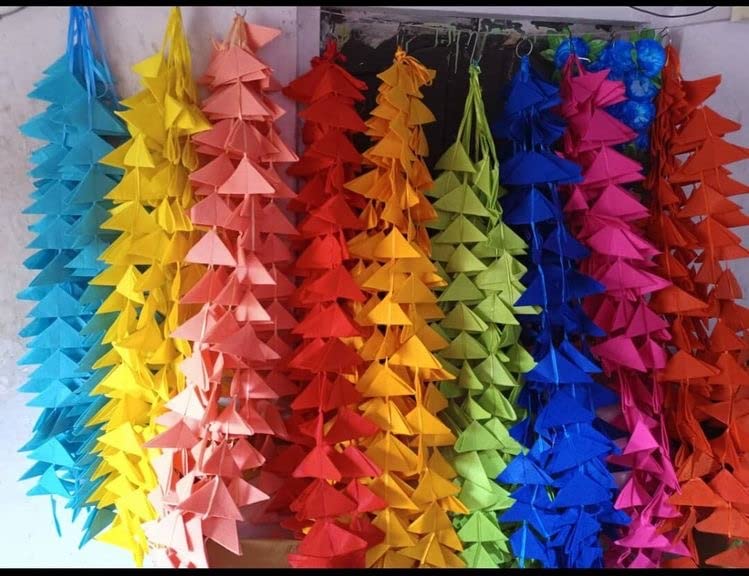 Abhaas Decorative Triangle Felt Fabric Garlands Handmade 4Ft. Hanging Toran Indian For Mehndi, Haldi, Wedding, Party Décor/Backdrops, Holi, Color Theme Party, Festivals, 135 Cm - Image 1