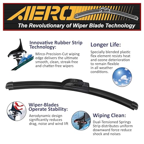 Aero مساحات AERO بديلة لجيب كومباس 2024-2018، 24" + 18" أمامية + 10" خلفية، شفرات مساحات زجاج أمامي متميزة لجميع الفصول مع إعادة تعبئة إضافية + ضمان لمدة سنة (مجموعة من 3)  - Image 3