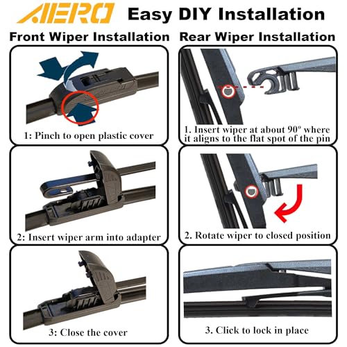Aero مساحات AERO بديلة لجيب كومباس 2024-2018، 24" + 18" أمامية + 10" خلفية، شفرات مساحات زجاج أمامي متميزة لجميع الفصول مع إعادة تعبئة إضافية + ضمان لمدة سنة (مجموعة من 3)  - Image 5
