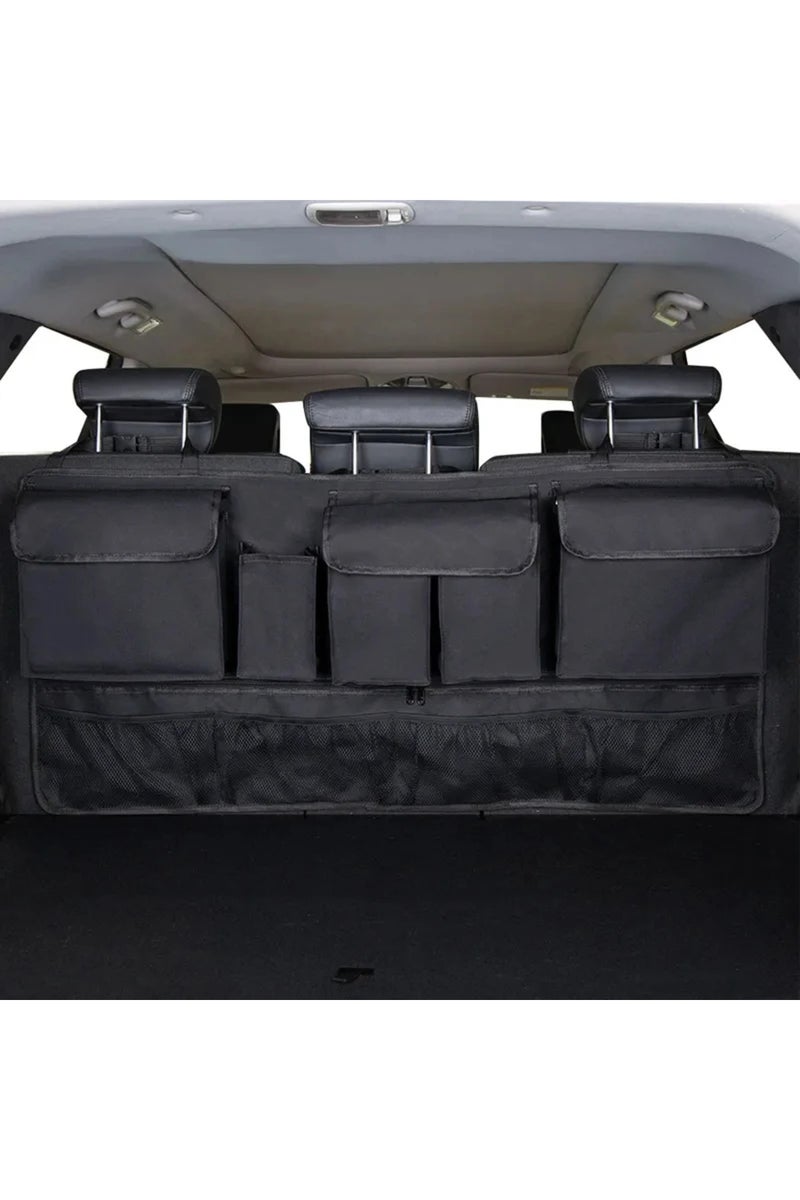 حقيبة تخزين سوداء معلقة لصندوق السيارة الخلفي، مزودة بـ 9 جيوب، مصنوعة من قماش أكسفورد المقاوم للماء ومتعدد الجيوب.