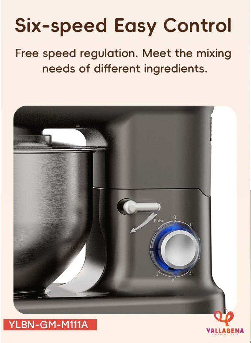 يلا بينا عجان كهربائي 1000 واط بوعاء ستانلس ستيل 5 لتر، 6 سرعات مع إضاءة LED – خلاط مطبخ احترافي - Image 4