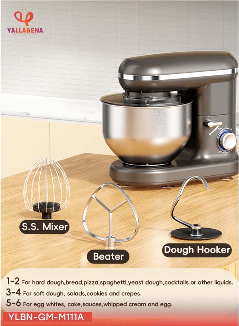 يلا بينا عجان كهربائي 1000 واط بوعاء ستانلس ستيل 5 لتر، 6 سرعات مع إضاءة LED – خلاط مطبخ احترافي - Image 5