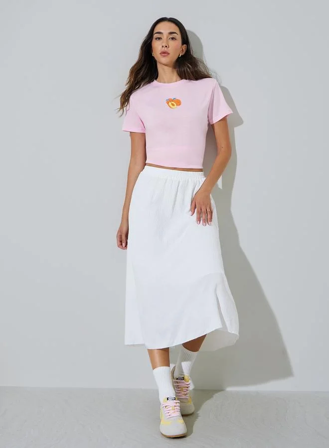 ستايلي White Textured A-Line Midi Skirt