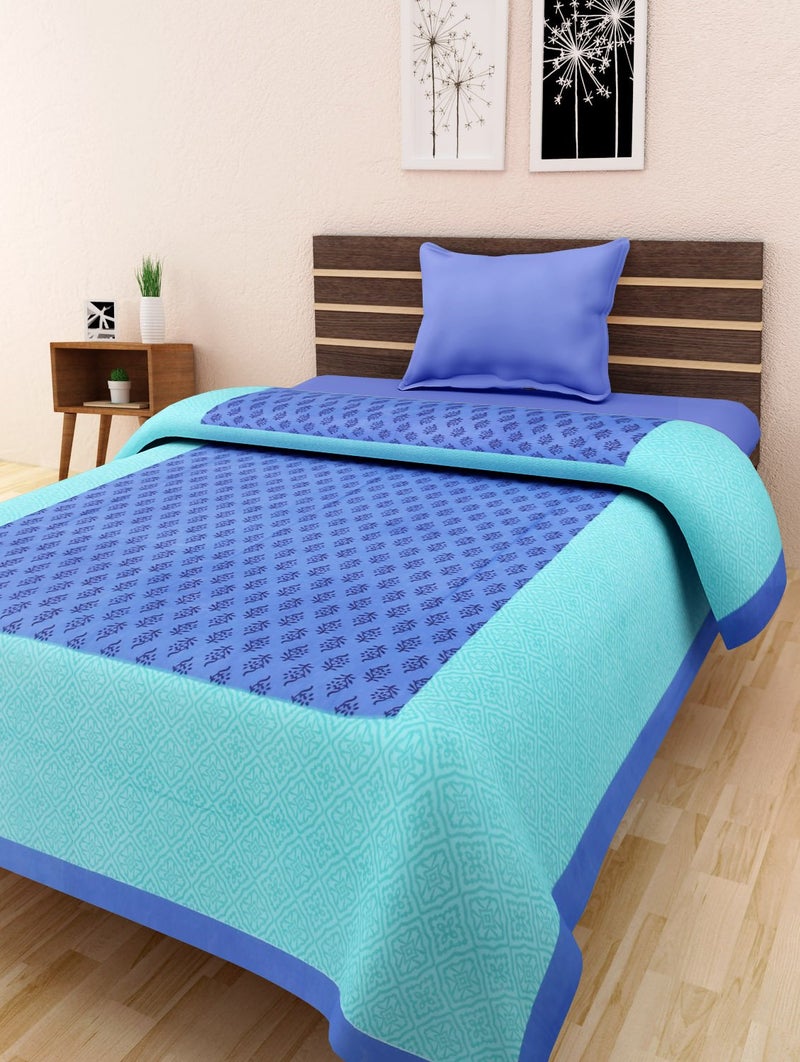 Jaipuri Bedsheets Cotton Single Bedsheet Without Pillow Covers Blue Size 58X89 Inches - Image 1