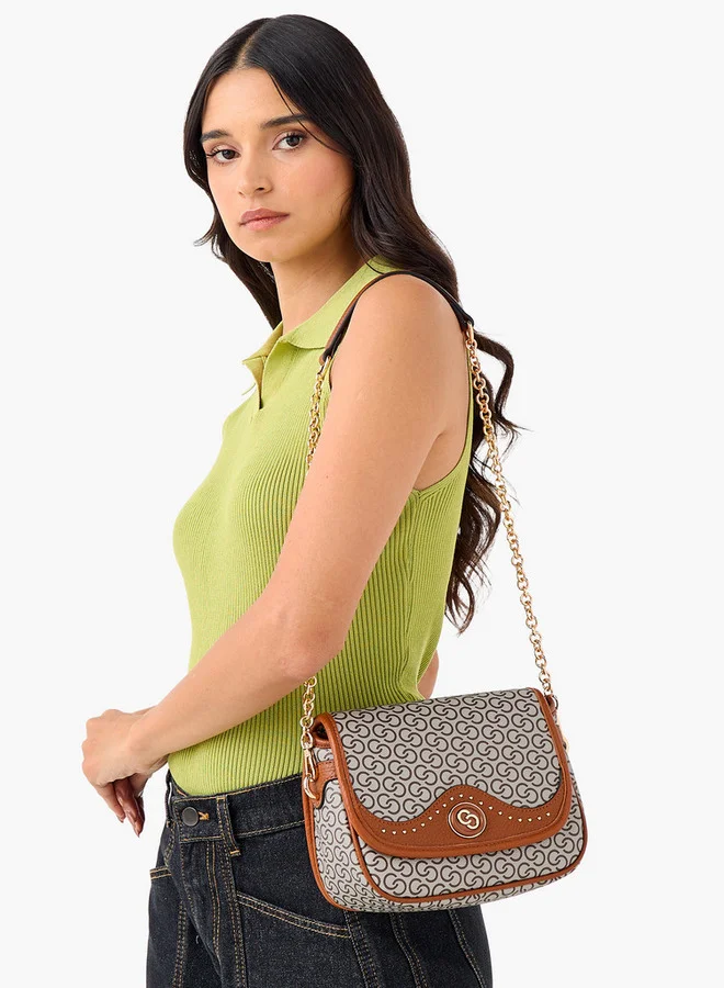 Celeste Monogram Print Shoulder Bag with Chain Strap