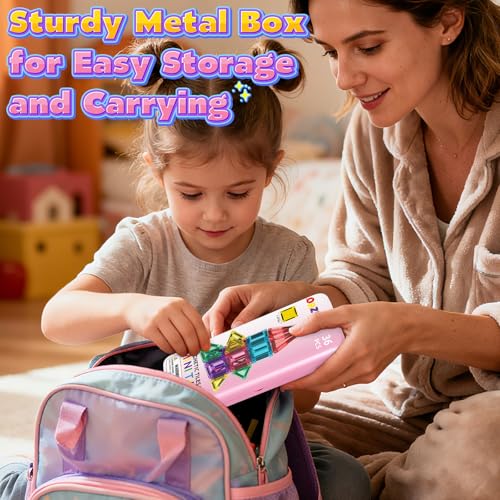 ORZbb Mini Magnetic Tiles Toddler Travel Essentials Set with Case Magnetic Blocks Building Montessori Educational Learning Sensory Preschool Toys for 3 Year Old Boys Girls Birthday Gifts - Image 5