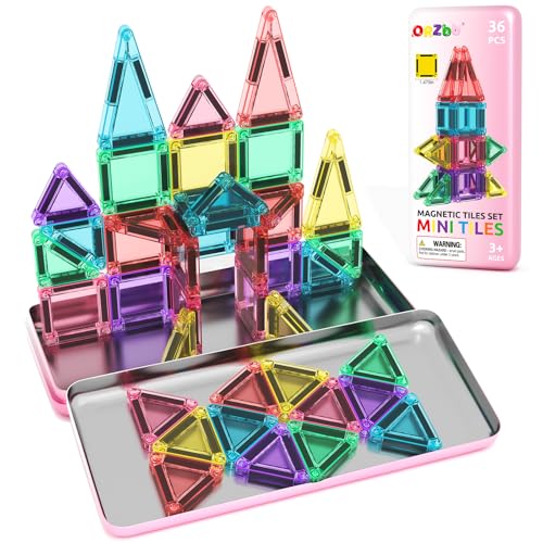 ORZbb Mini Magnetic Tiles Toddler Travel Essentials Set with Case Magnetic Blocks Building Montessori Educational Learning Sensory Preschool Toys for 3 Year Old Boys Girls Birthday Gifts - Image 1