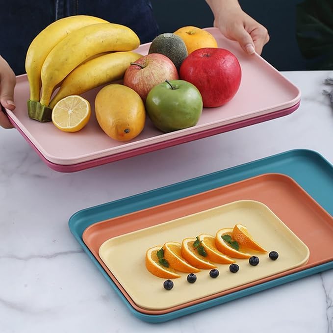 Avon Wellness Avon Wellness Reusable Rectangular Shape,Rounded Corners Plastic Fast Food Serving Multi-Use Tray for Drink Breakfast Tea Dinner Coffee Salad Food Dinning Table Home Kitchen 25 * 17 CM (Orange, 2) - Image 4