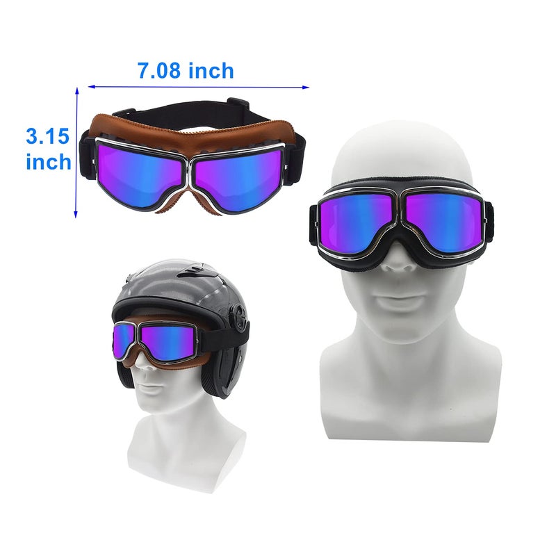 LJDJ Motorcycle Goggles2 Pack Vintage Anti Fog Pilot PU Leather Glasses Dustproof ATV Off Road Motorbike Helmet Eyewear Protect for Ridding Motorcross Classes Aviator Goggles for Men Women Adult - Image 4