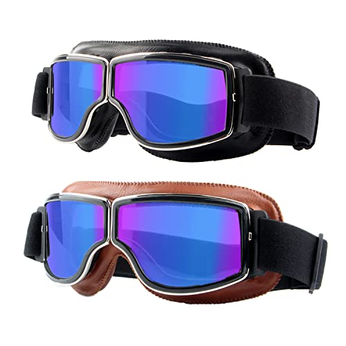 LJDJ Motorcycle Goggles2 Pack Vintage Anti Fog Pilot PU Leather Glasses Dustproof ATV Off Road Motorbike Helmet Eyewear Protect for Ridding Motorcross Classes Aviator Goggles for Men Women Adult - Image 1
