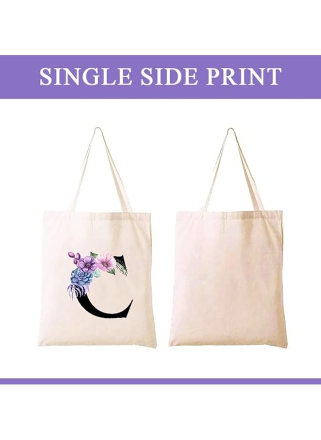 Generic - Canvas Cotton Tote Bag With Floral Design On Initial Letters Printed Reusable Shopping Bag - Image 1