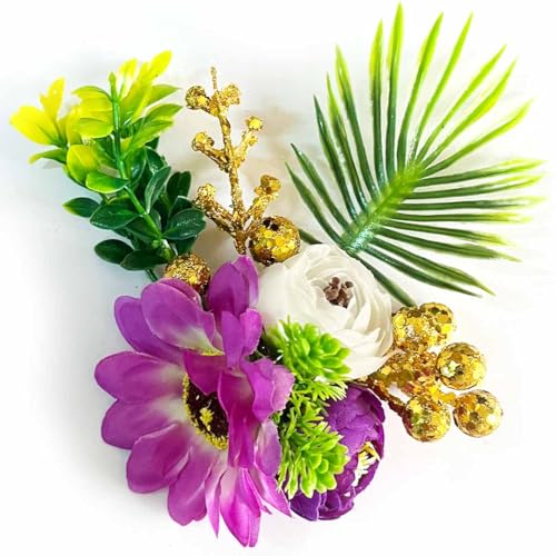 ADIKALA™ Handmade Artificial Sunflower and Peonies Bunch for Trousseau Packing, Ready to use Flower Brooch Hamper for Decoration, Gift Wrapping Flowers (4, Multi Color) - Image 2