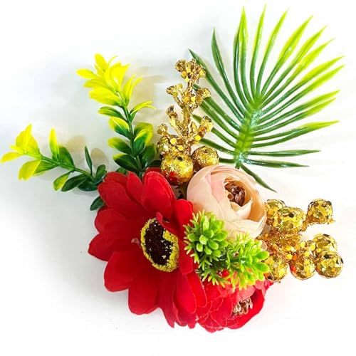 ADIKALA™ Handmade Artificial Sunflower and Peonies Bunch for Trousseau Packing, Ready to use Flower Brooch Hamper for Decoration, Gift Wrapping Flowers (4, Multi Color) - Image 3
