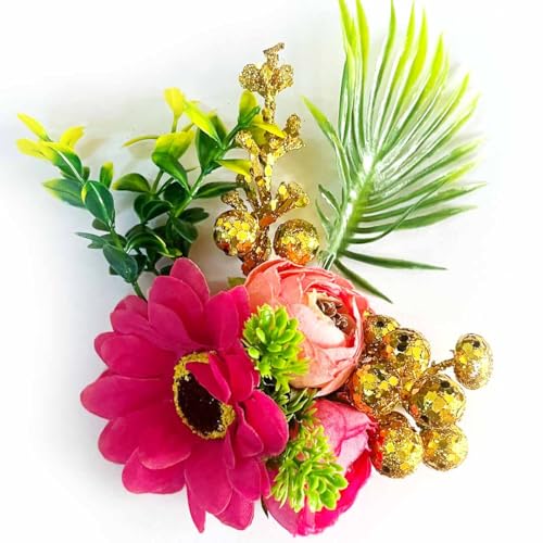 ADIKALA™ Handmade Artificial Sunflower and Peonies Bunch for Trousseau Packing, Ready to use Flower Brooch Hamper for Decoration, Gift Wrapping Flowers (4, Multi Color) - Image 5
