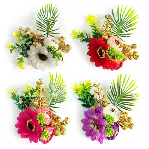 ADIKALA™ Handmade Artificial Sunflower and Peonies Bunch for Trousseau Packing, Ready to use Flower Brooch Hamper for Decoration, Gift Wrapping Flowers (4, Multi Color) - Image 1