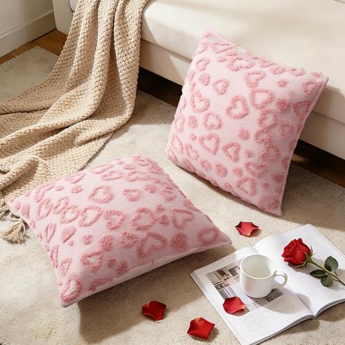 Zannaki Valentines Pillow Covers 18x18 inch Set of 2 Valentines Day Decoration Cute Heart Soft Plush Faux Fur Wool Jacquard Throw Cushion Cases for Bedroom Sofa Wedding Holiday Festivals Home Decor - Image 4