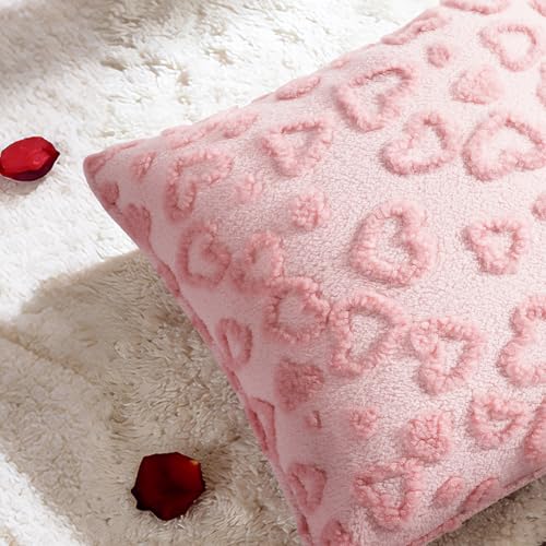 Zannaki Valentines Pillow Covers 18x18 inch Set of 2 Valentines Day Decoration Cute Heart Soft Plush Faux Fur Wool Jacquard Throw Cushion Cases for Bedroom Sofa Wedding Holiday Festivals Home Decor - Image 3