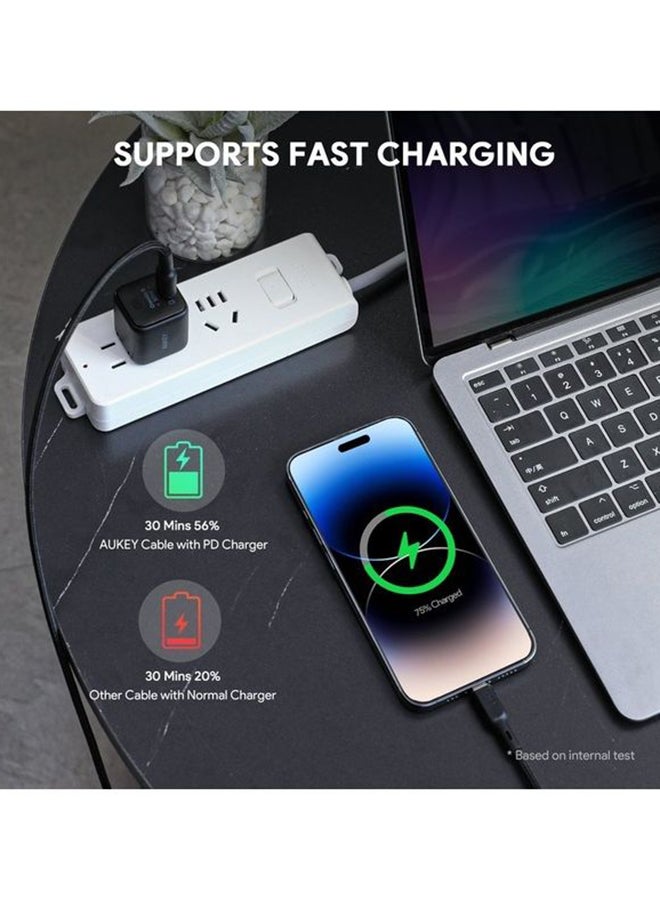 أوكي كابل مضفر MFI شحن و مزامنة USB-C إلى لايتنينج طول 1م NCL1 أسود أسود - Image 4