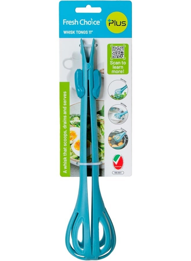 Fresh Choice Whisk Tong 11 Inch Scoops Drains Serves Nylon Dishwasher Safe Blue - Image 1