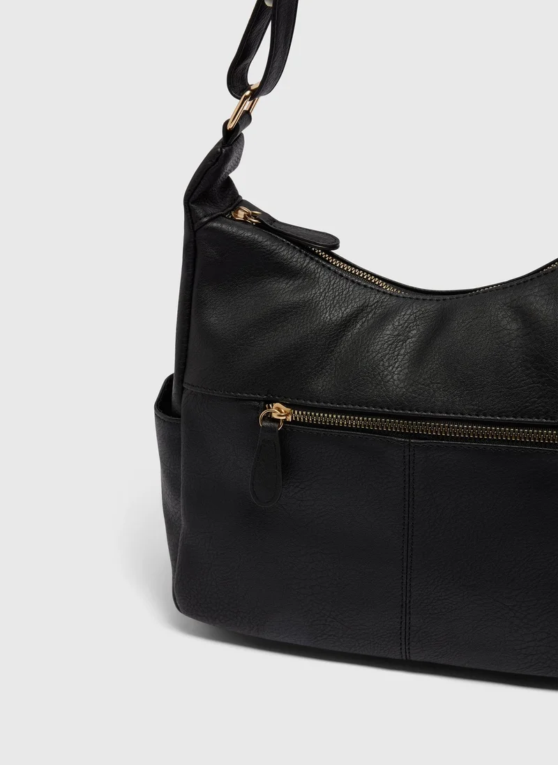 Matalan Black Washed Faux Leather Slouch Bag