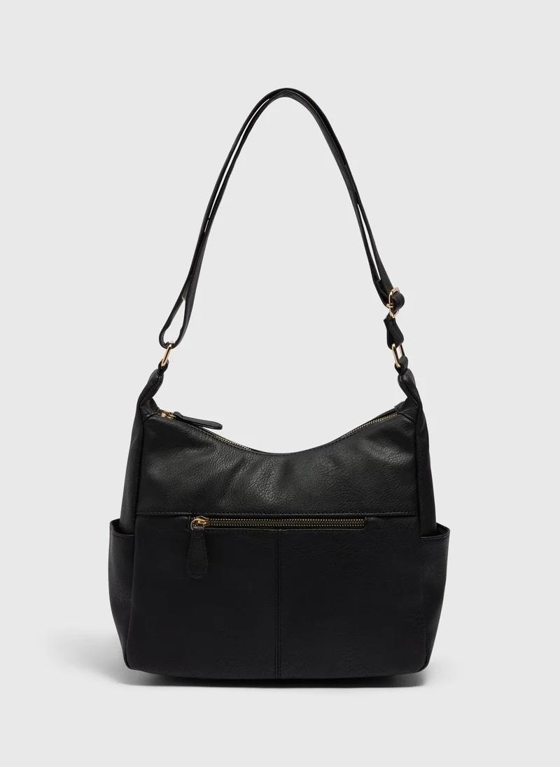 Matalan Black Washed Faux Leather Slouch Bag