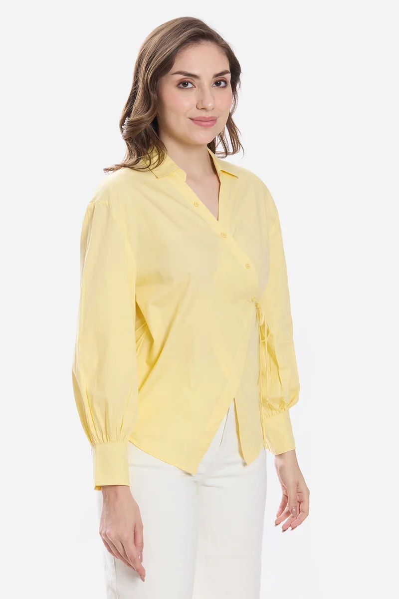 Virgio  Solid Cotton Asymmetric Tie-Up Shirt for Women for Women | Best Price UAE