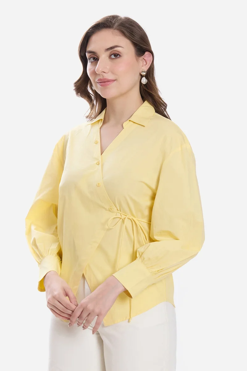 Virgio  Solid Cotton Asymmetric Tie-Up Shirt for Women for Women | Best Price UAE