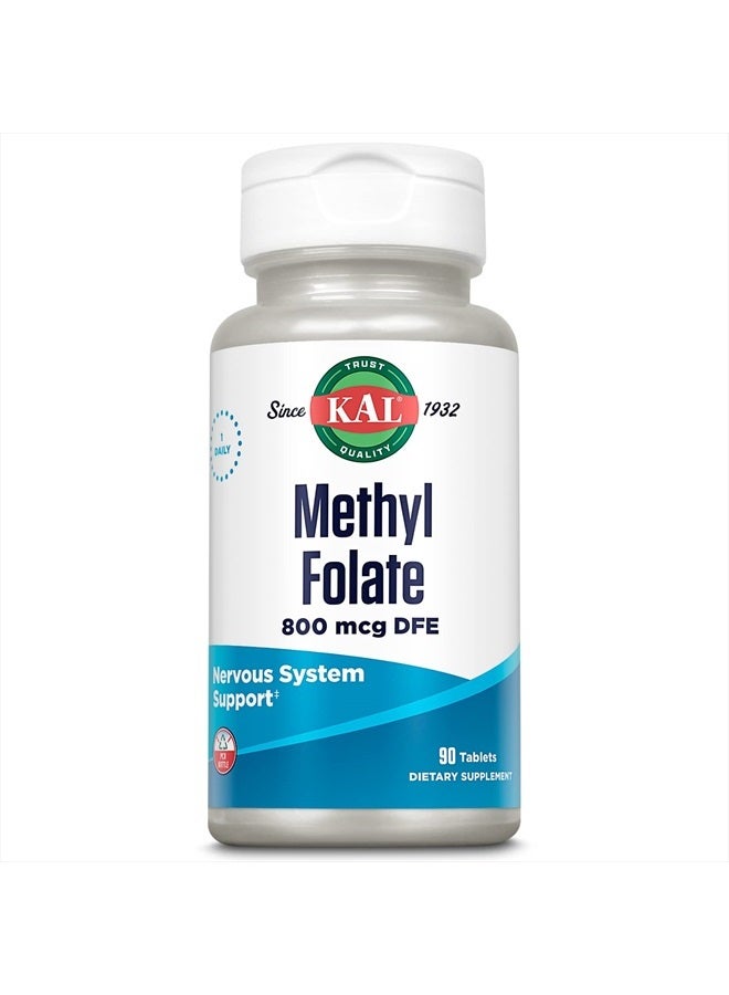 KAL Methyl Folate 800 mcg DFE, 5-MTHF Active Form Vitamin B9, Folic Acid Supplement, Heart Health, Prenatal, Mood and Brain Support, Fast Dissolving ActivTab, 60-Day Guarantee, 90 Servings, 90 Tablets - Image 1