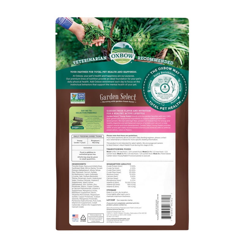 Oxbow Garden Select Rabbit Food, Young, Made Alfalfa for Rabbit, Bunny Food Pellets, Non-GMO, No Soy or Wheat, Small Animal Pet Products, Made in USA, High Fiber, 4 lb. Bag - Image 2