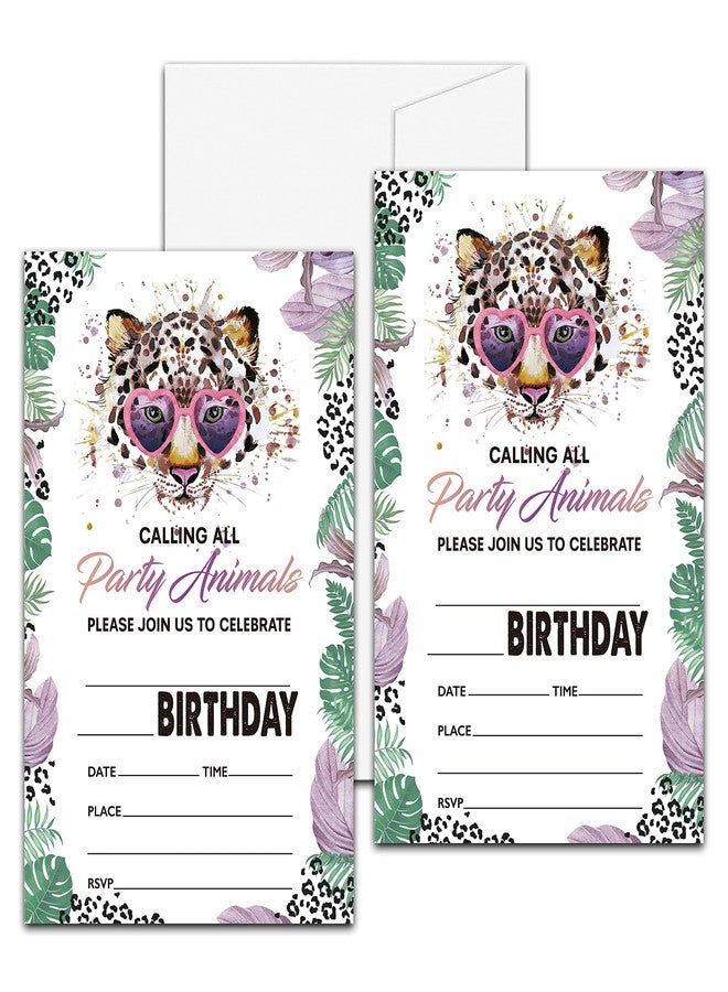 Levitatinyear Animals Birthday Party Invitation, Leopard Print Themed Fill-In Invites for Men & Women, 20 Invitations With Envelopes (4" X 6"), Adults Safari Jungle Party Favors Decorations and Supplies -38 - Image 1