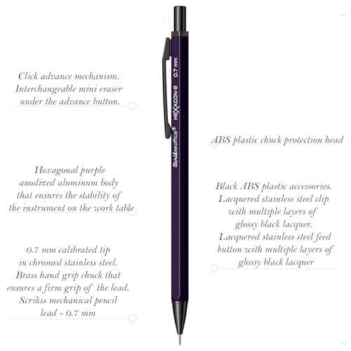 Scrikss 0.7 mm Cute Aesthetic Mechanical Clutch Lead Pen Pencil | for Drafting Sketching Drawing | Dark Purple Penpencil | Hexagon-R - Image 2