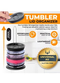 KASTWAVE Revolutionary Tumbler Lid Organizer - Space-Saving Design - Slim Vertical Storage for Up to 10 Lids, Clutter-Free Kitchen Cabinets and Countertops Organization, Metal, Black  - Image 3