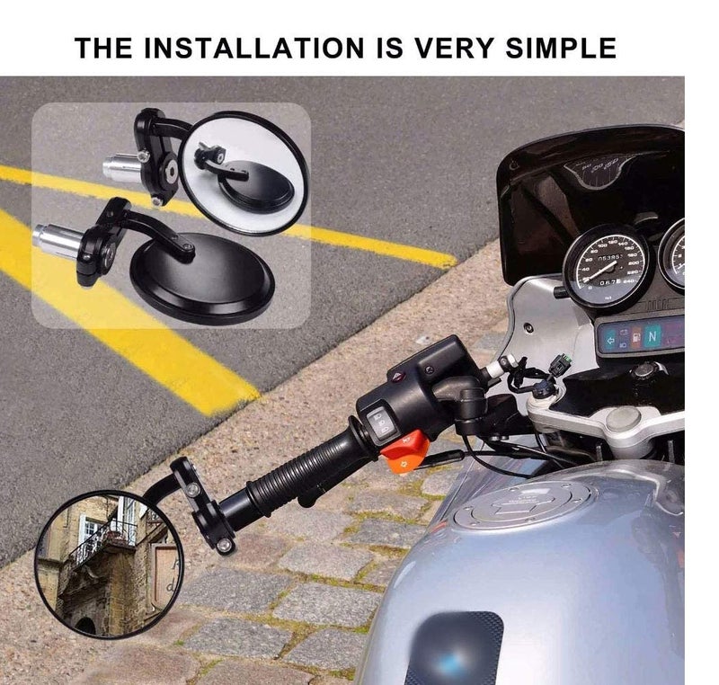 Casago CAFRM1 Aluminum Universal Foldable Round Bar End Side Rear View Convex Mirrors for Motorcycles & Bikes (Black) 2 Pieces - Image 4