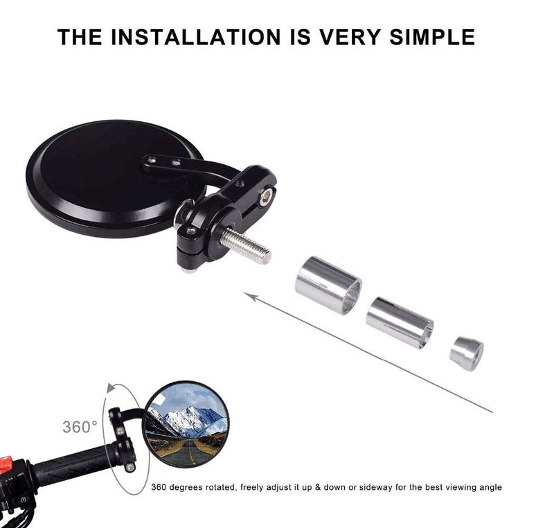 Casago CAFRM1 Aluminum Universal Foldable Round Bar End Side Rear View Convex Mirrors for Motorcycles & Bikes (Black) 2 Pieces - Image 3