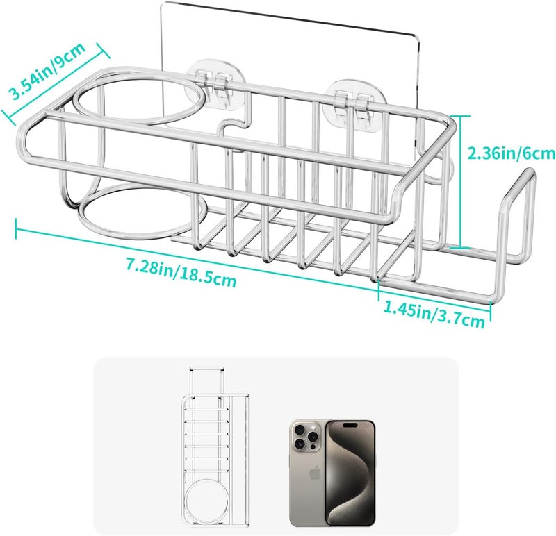 HapiRm Kitchen Sink Caddy Sponge Holder - 4 in 1 Kitchen Sink Organiser, Sink Tidy for Sponges, Washing Up Brush, Wash Up Liquid and Sink Stopper, Wall Mounted/Hanging, 22 * 9.2 * 6.5cm - Image 2