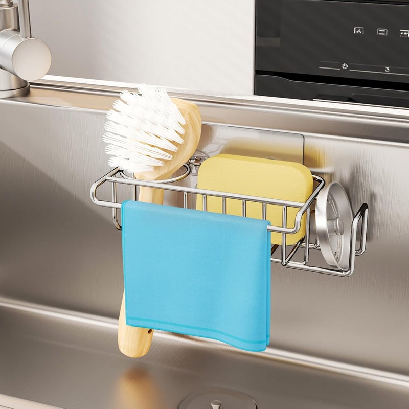 HapiRm Kitchen Sink Caddy Sponge Holder - 4 in 1 Kitchen Sink Organiser, Sink Tidy for Sponges, Washing Up Brush, Wash Up Liquid and Sink Stopper, Wall Mounted/Hanging, 22 * 9.2 * 6.5cm - Image 3