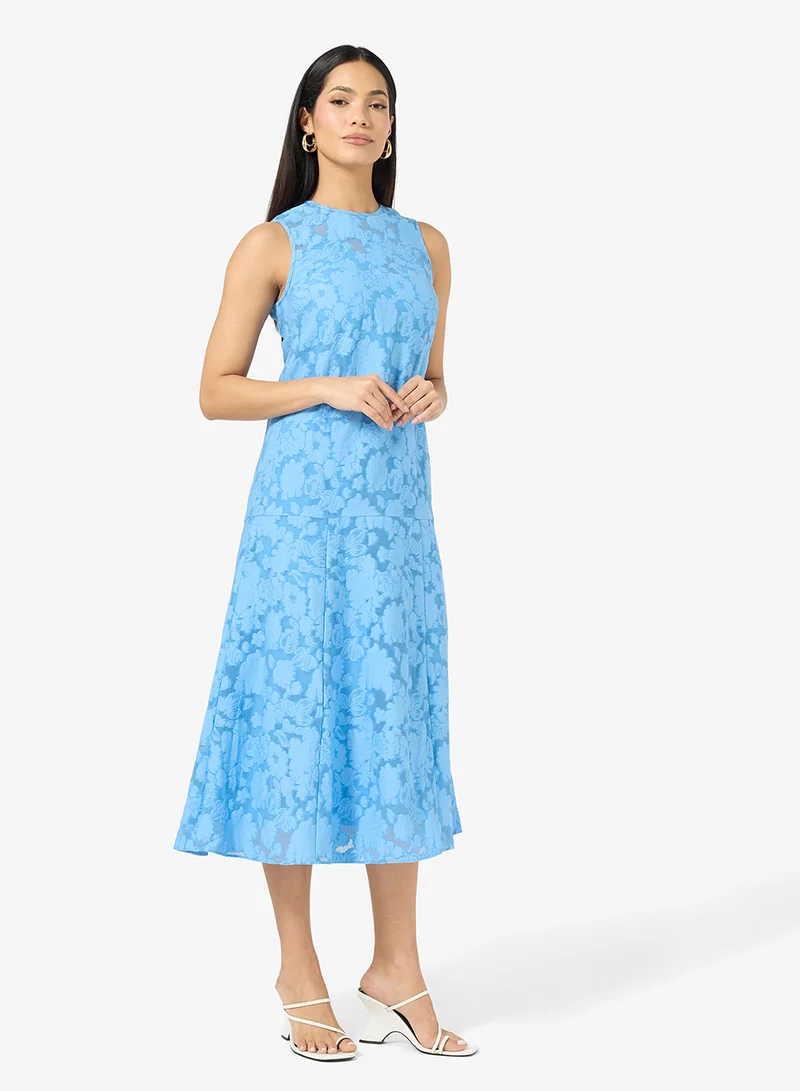 Bayiia Textured Sleeveless Drop Waist Midi Dress