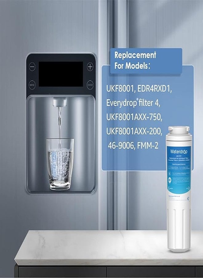 ووتر دروب فلتر مياه ثلاجة Waterdrop UKF8001، بديل لفلتر Whirlpool® EDR4RXD1، وفلتر EveryDrop® 4، وفلتر Maytag® UKF8001AXX-750، وUKF8001AXX-200، و46-9006، وPuriclean II، وWD-F07، عبوة من فلترين - Image 3